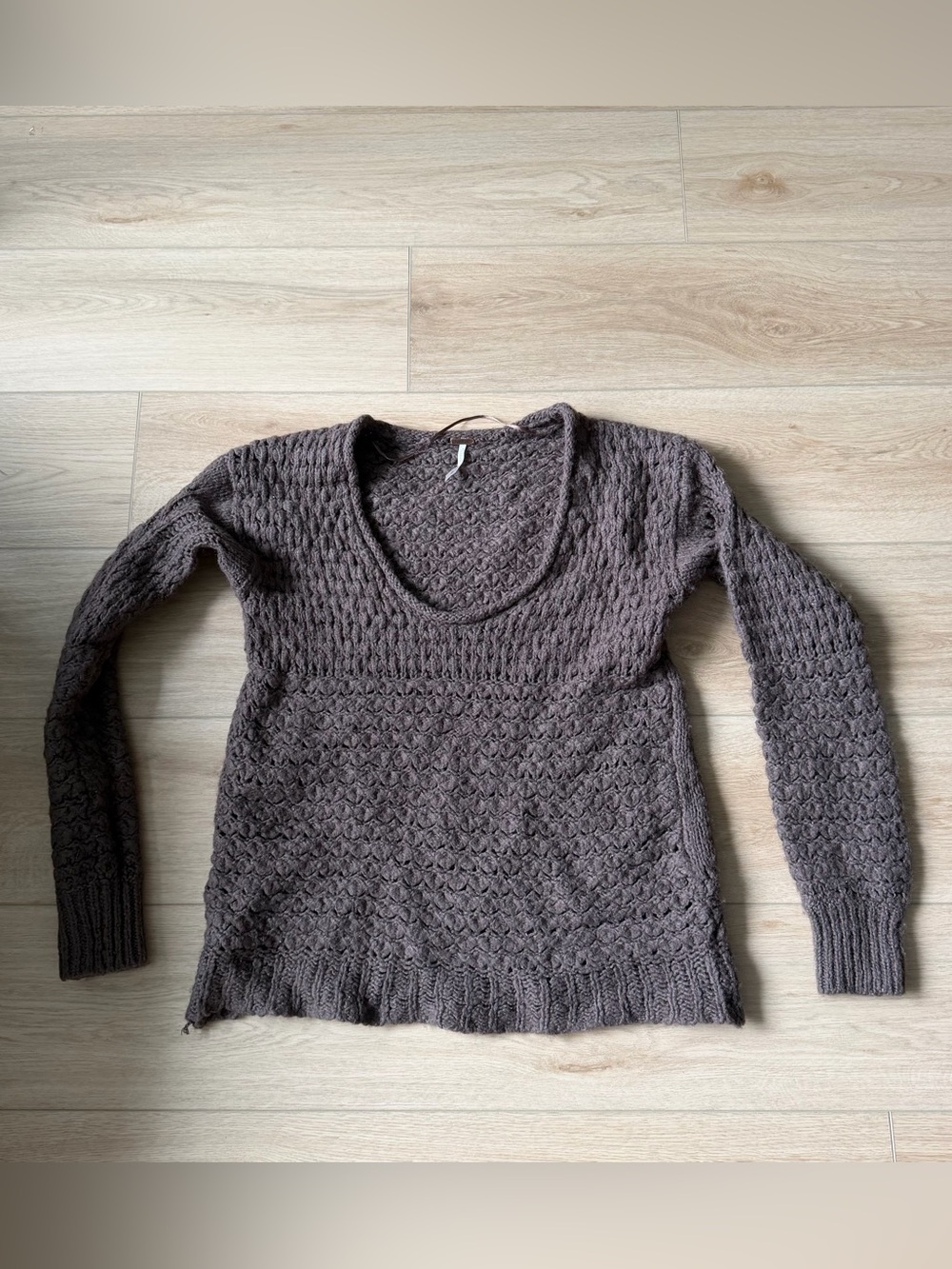 Free People Brown Textured Knit Scoop Neck Sweater